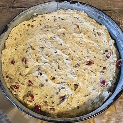 Der Kuchen, mit Puderzucker bestreut